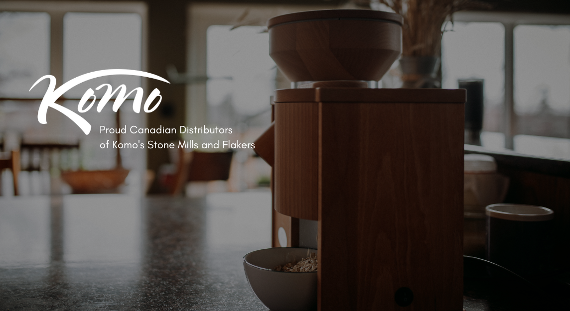 Komo mills with the Komo logo and statement