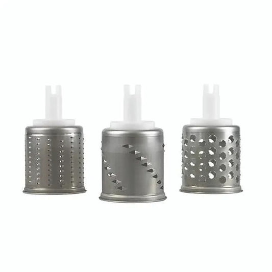 A trio of stainless steel graters with perforations, perfect for grating cheese, vegetables, and more.